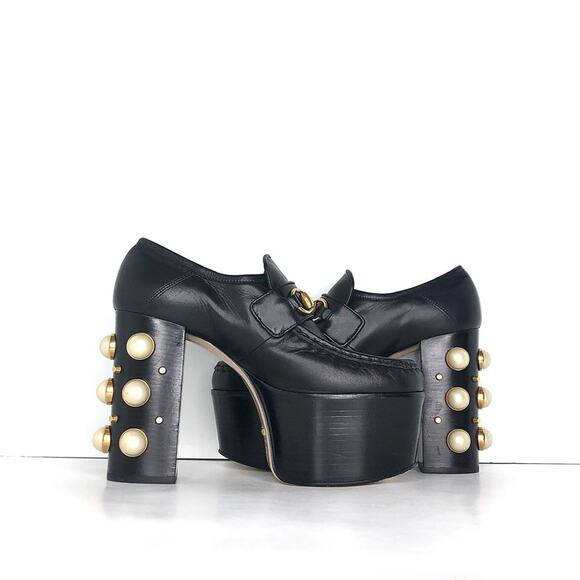 Gucci Vegas Malaga Kid Pearl Studded Platform Horsebit Detail Moc Shoes 37.5 - Picture 3 of 8